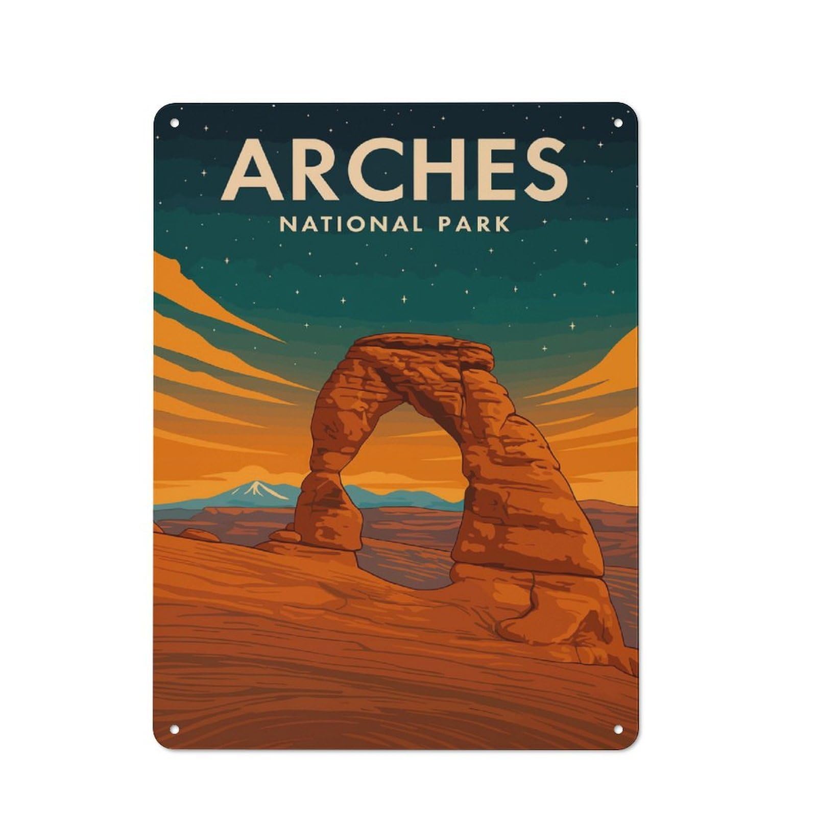 Junmoney Style-14 Classic Arches National Park Night Metal Wall Plaque 40X30cm, Retro Room Decor For Bedroom, Office, Home Bar Or Dining Room