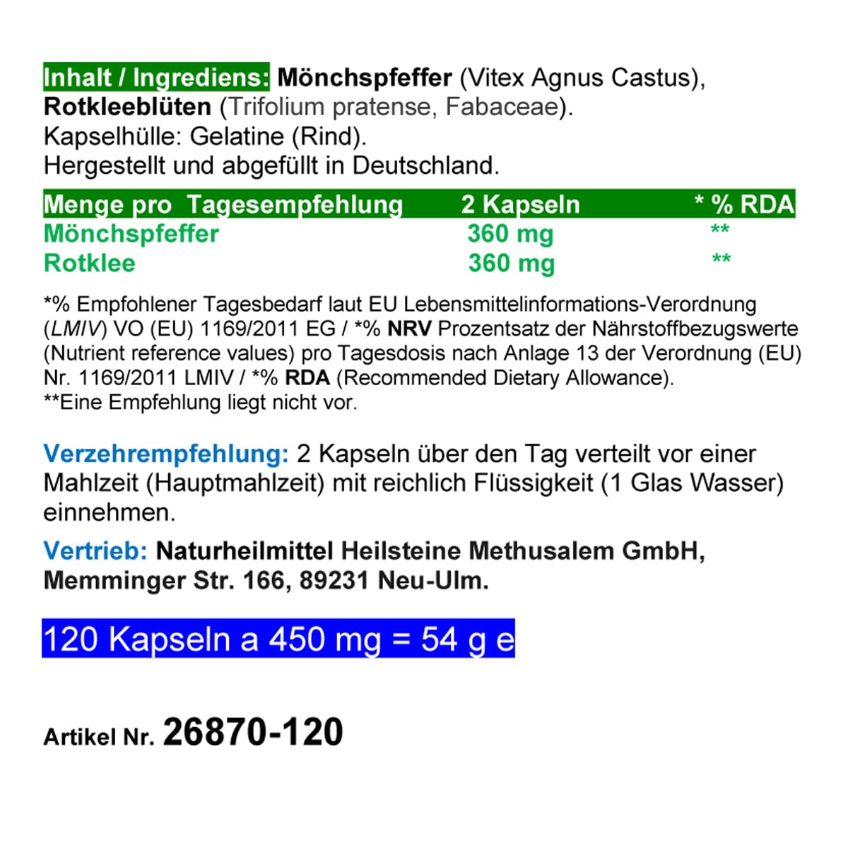 Mönchspfeffer & Rotklee 360 (3x120) Kapseln - Meno Fit Hormon Balance Wechseljahre Menopause - ZYKLUS & HARMONIE - NATUR pur Isoflavone, Phytohormone. KEIN EXTRAKT - OHNE ZUSATZSTOFFE 26870-3
