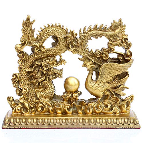 KKJJ Chinese Brass Dragon Phoenix Statue Sculpture Decoration, Pure Copper Dragon and Phoenix Statue/Animals Sculpture, Feng Shui Sculpture Marriage Wedding Gift Home Decor,Brass