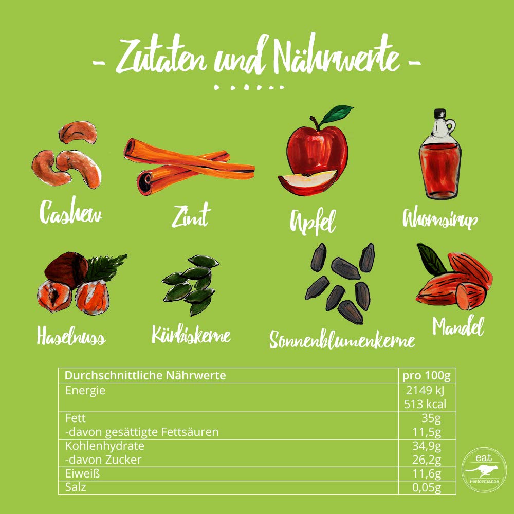 eat Performance® Muesli de manzana y canela (3 x 1000 g) – cereales Paleo con proteínas de ingredientes 100% orgánicos naturales I Sin gluten, sin cereales, vegano y sin azúcar añadido