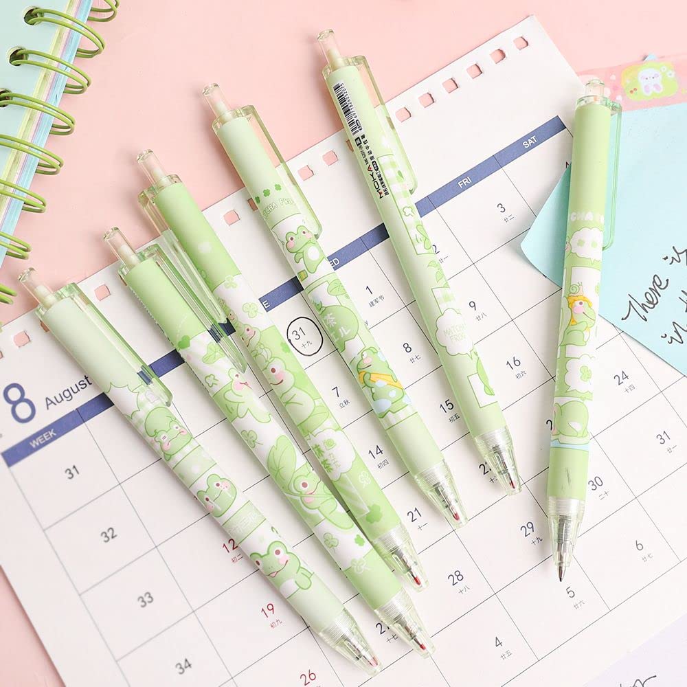 6pcs set Cartoon Frog Gel Pen Cute Animal Writing Pen Retractable Pens School Supplies for Student Girls 0 — view 3