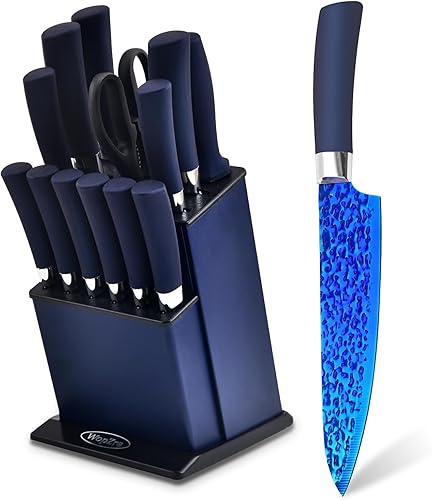 Rainbow - Juego de cuchillos de cocina antiadherentes con bloque de hoja gruesa, juego de cuchillos de chef de calidad afilada para uso doméstico y