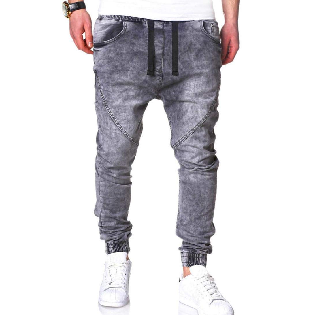 genericHARRYSTORE Men's Harem Jeans Wash Denim Drop Crotch Harem Joggers Pants Hip Hop Long Vintage Jeans