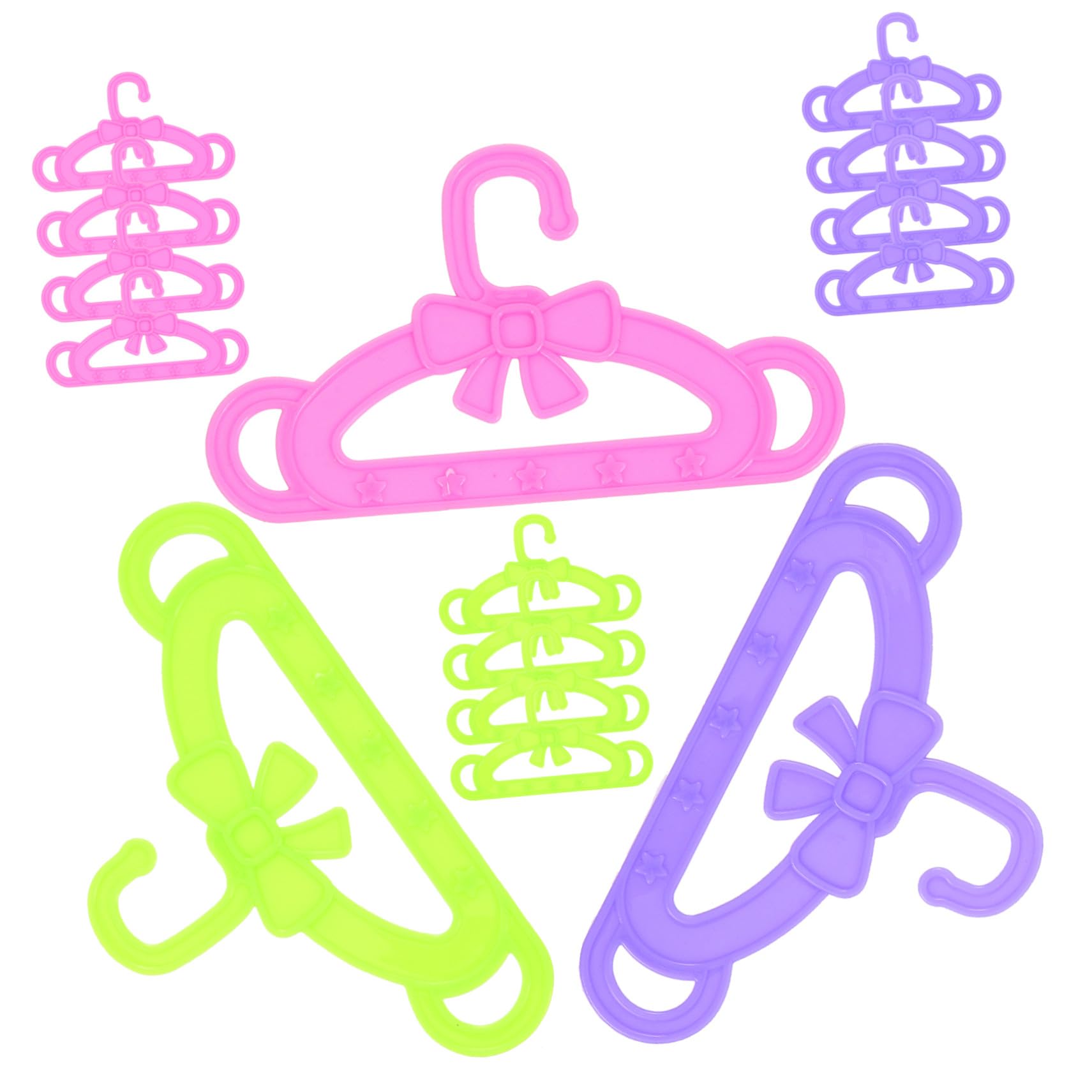 ifundom Accesorios para Muñecas 15 Perchas de Plástico para Ropa de Muñecas Colores Rosa, Verde y Morado de 18 Pulgadas Adecuado para Cumpleaños y Año