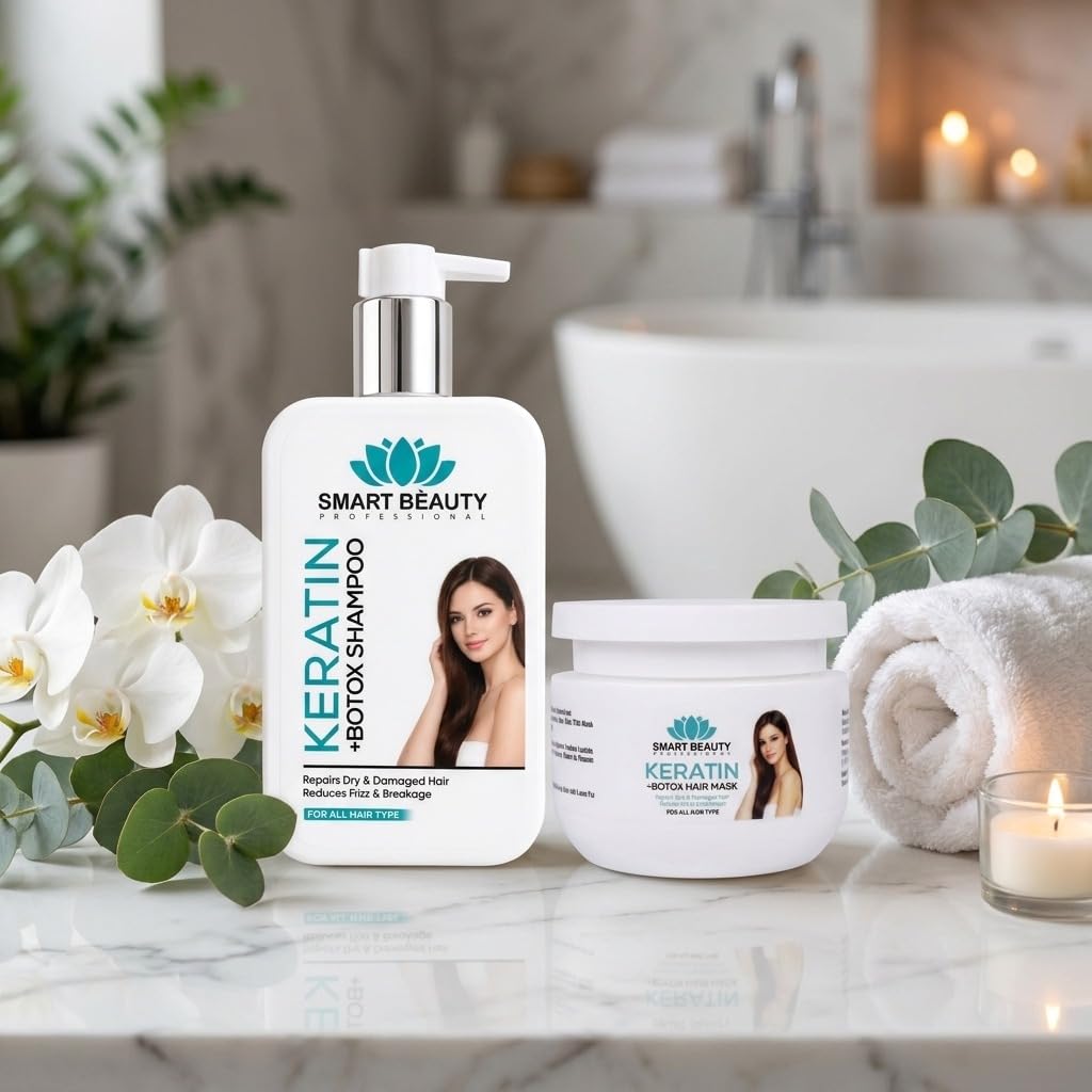 SB Professional Keratin Boto-x Hair Care Combo Shampoo with Pump and Conditioning Hair Mask for Dry Frizzy Damaged Hair Women and Men (Pack Of 2)-image-20