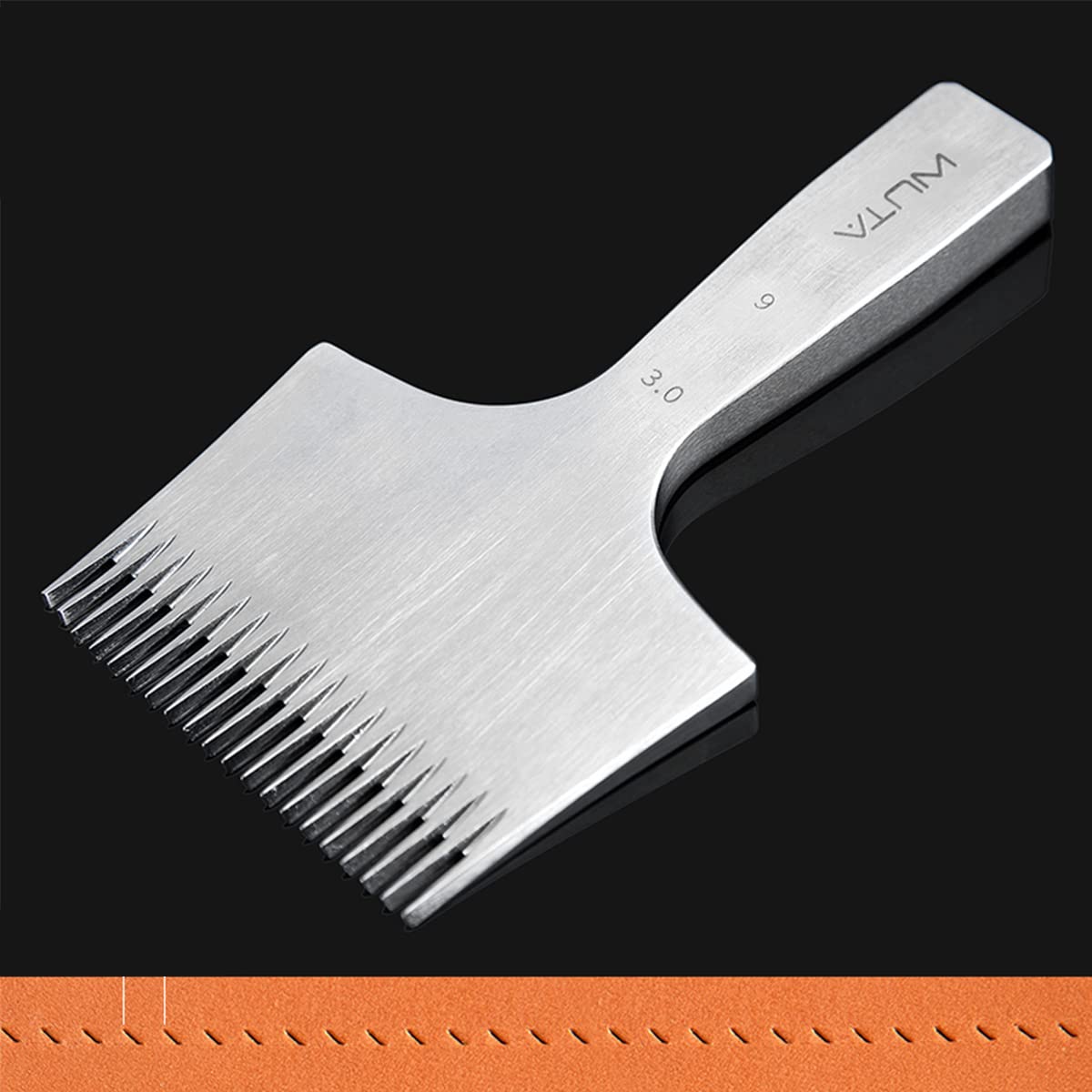 WUTA Sharp French Style Pricking Iron 20 Teeth Leather Chisel All-Polished Punching Tool Kits, Obverse 3.0 mm 20 Teeth-image-0