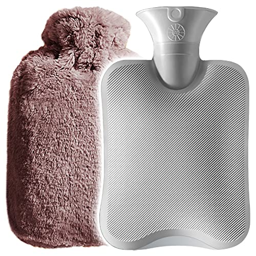 Bouillotte eau Chaude Peluche, 1,8L Bouillotte avec Housse en Peluche Douce, Bouillotte PVC pour Taille, Dos, Blessures Sportives Cover