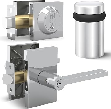 Mega Handles Glamor Collection - Reversible Entrance Combo + Door Stopper 2IN Polished Chrome