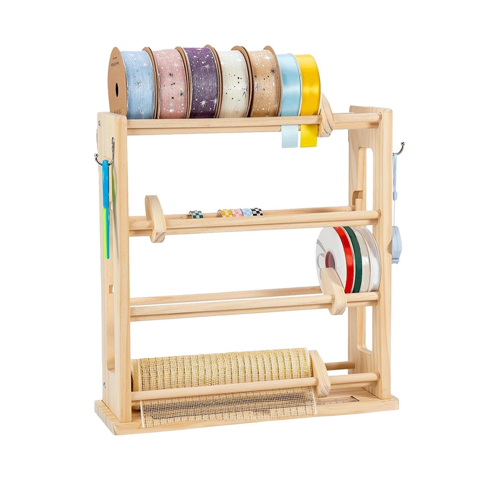 Portanastri - Con Fermo A 4 Ripiani In Legno,Porta Bobine Di Nastro,Per Bobine A Rete, Carta Adesiva, Sale Per Hobby, Laboratori Creativi, Negozi, Boutique E Fioristi
