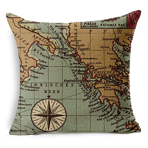 Poens Dream Funda de Cojn, Marine Nautical Art Printed Cotton Linen Decorative Pillow Cushion Cover, 17.7 x 17.7inches
