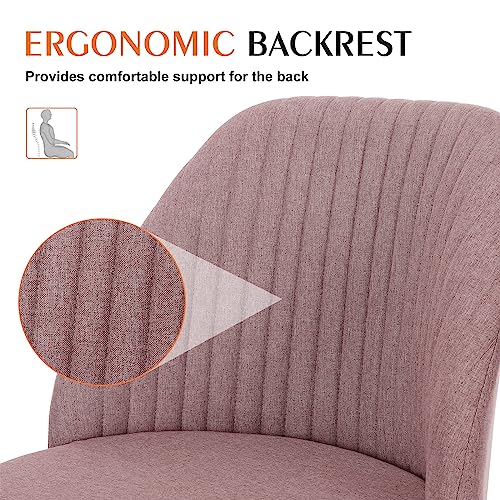Image of Sweetcrispy Armless Vanity Chair, Cute Comfy Home Office Desk Chair with Wheels, Modern Upholstered Task Computer Seat for Bedroom, Study, Makeup Vanity, Height Adjustable & Swivel Fit, Dusty Pink