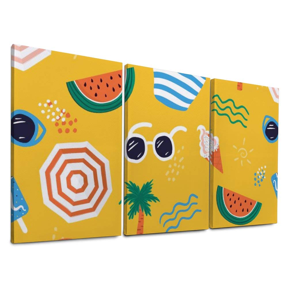 YATELI 3 Panels Canvas Prints for Living Room Modern Bathroom Wall Decor Ocean Sea Beach Pattern Colorfuln Kids Giclee Stretched and Framed