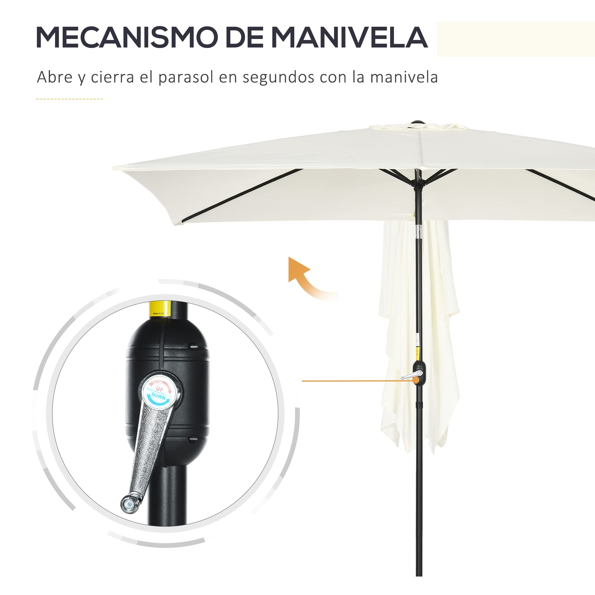 Outsunny Sombrilla de Aluminio 200x300x253 cm Inclinable con Manivela Gris | Parasol Rectangular de Jardín, Poste Desmontable, Anti-UV, para Terraza Piscina Patio Exterior