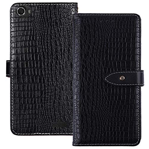 YLYT Flip Hülle Etui Schwarz Leder Tasche Schutz Hülle Für Medion Life E4506 MD99478 4.5 inch Handy Horizontale Standfunktion Magnetverschluss Strapazierfähiger Cover