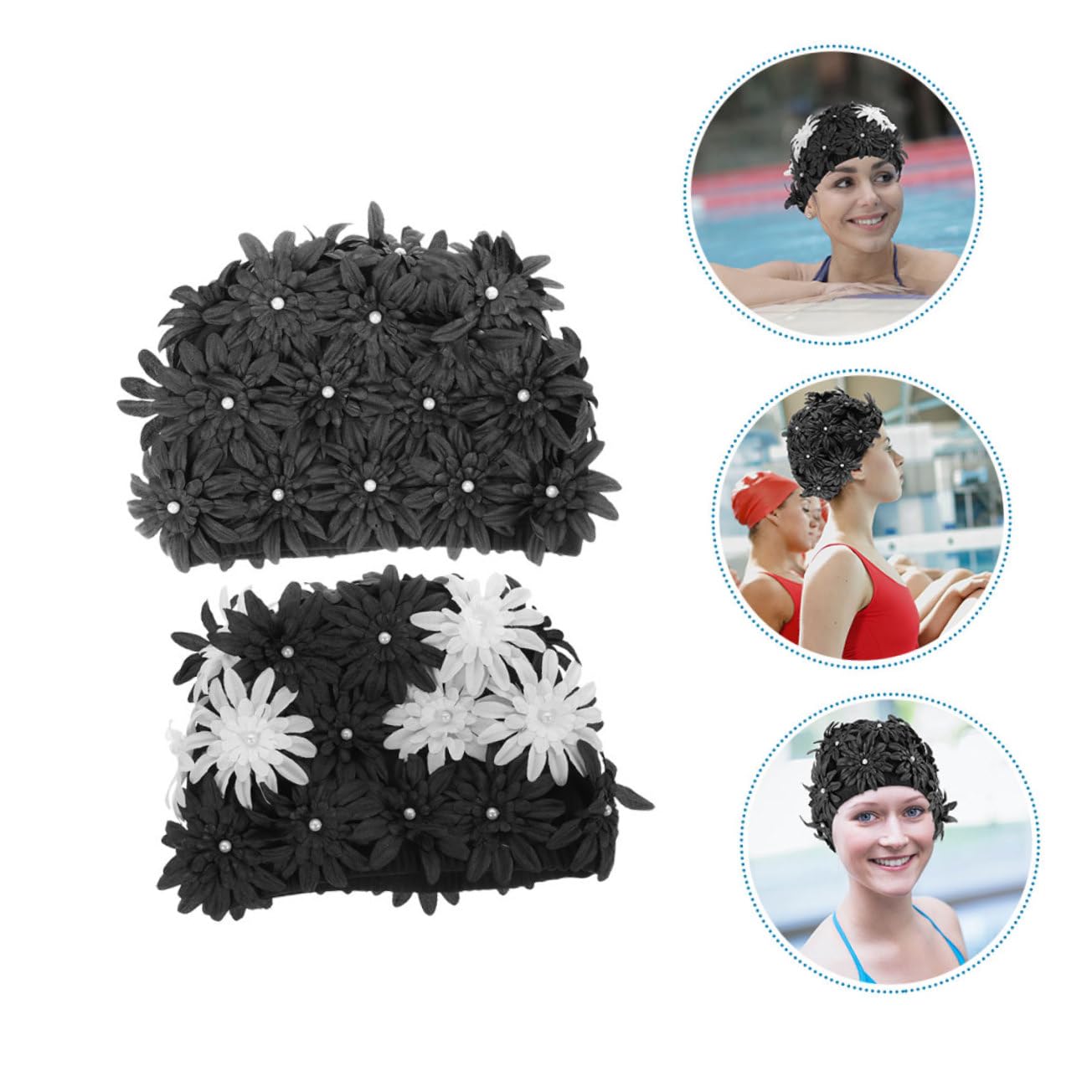 Sosoport 2piezas Gorro De Baño Floral para Mujer Divertido con Estampado Floral Adecuado para Piscina y Natación