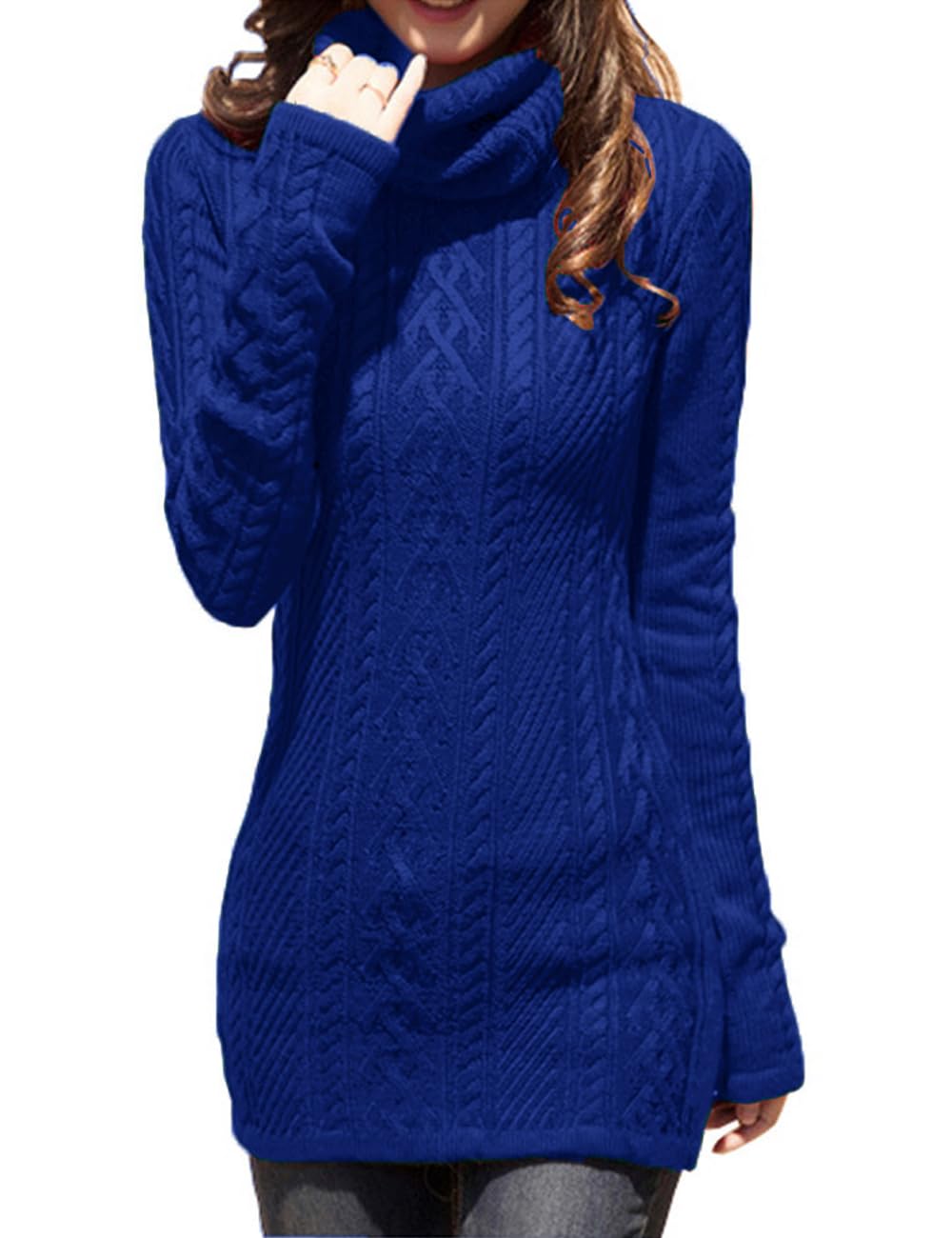 v28 Women Polo Neck Long Slim Fitted Dress Bodycon Turtleneck Cable Knit Sweater