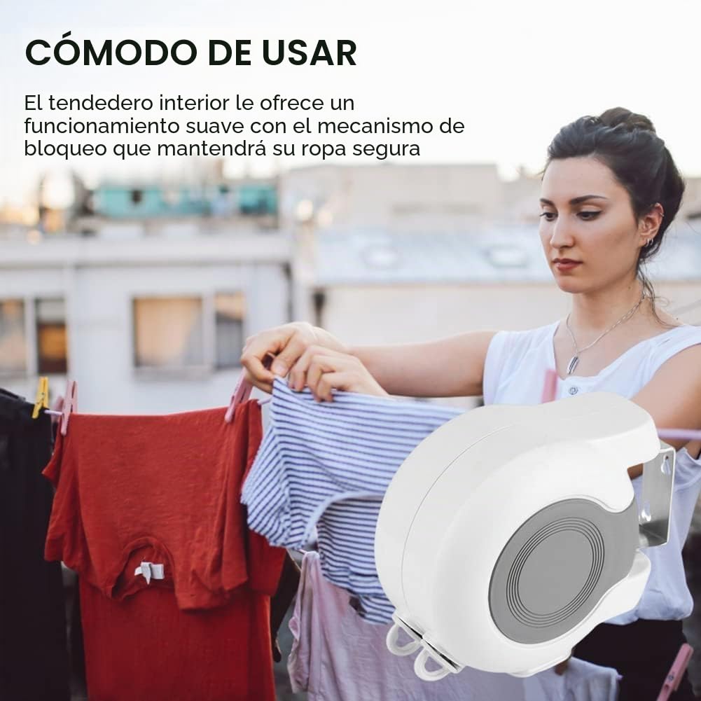 Corde à Linge Rétractable Exterieur, Sèche Linge Avec Deux Cordes de de Long pour Salle de Bain Balcon Jardin Voyage Intérieur,Carga máxima 15 kg