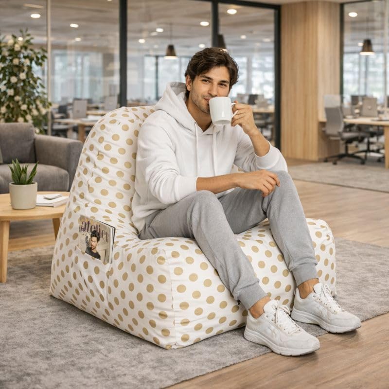 Image of Style Homez Hackey Cotton Canvas Polka Dots Printed Bean Bag XXL Size Filled with Beans Fillers
