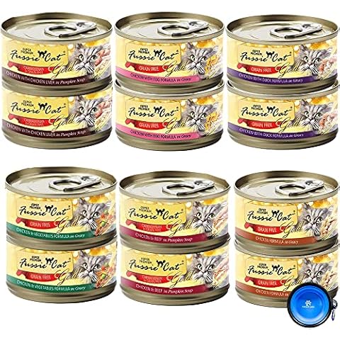 Fussie Cat Super Premium Grain Free Canned Cat Wet Food - 12 Pack Cans Variety Pack Food Bowl - (6 Flavors) (2.82 Oz) Cover