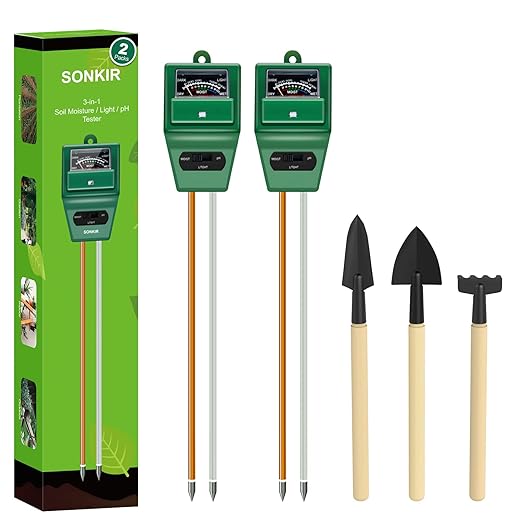 SONKIR MS02 2 Pack Soil Moisture Tester Light/Soil pH Tester Kit Gardening Tool Kit for Plant Care, Ideal for Garden, Lawn, Farm, Indoor and