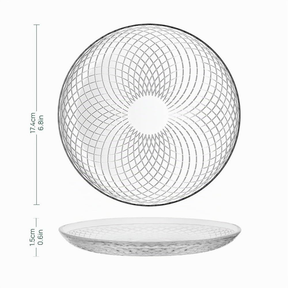 TREND FOR HOME Servizio Piatti 4 Persone Set Piatti Piani in Vetro Trasparent Servizio di Piatti da Dessert per Insalata Antipasti Frutta Contorni Spuntini, Ø 17.4 cm, Design Geometrico, Elina