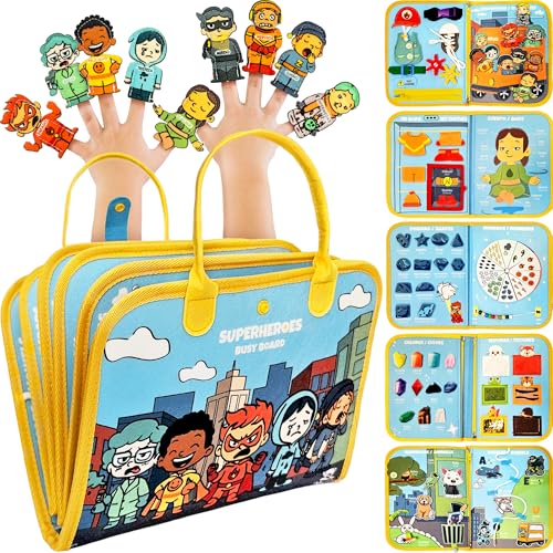 Libro Montessori 1 Año 25 En 1 De Fieltro Con Doble Velcro Superheroe Busy Board Montessori 1 Año Quiet Book Español Juguetes Montessori 1 Años - Motricidad Fina Libro Texturas Bebe Busy Book