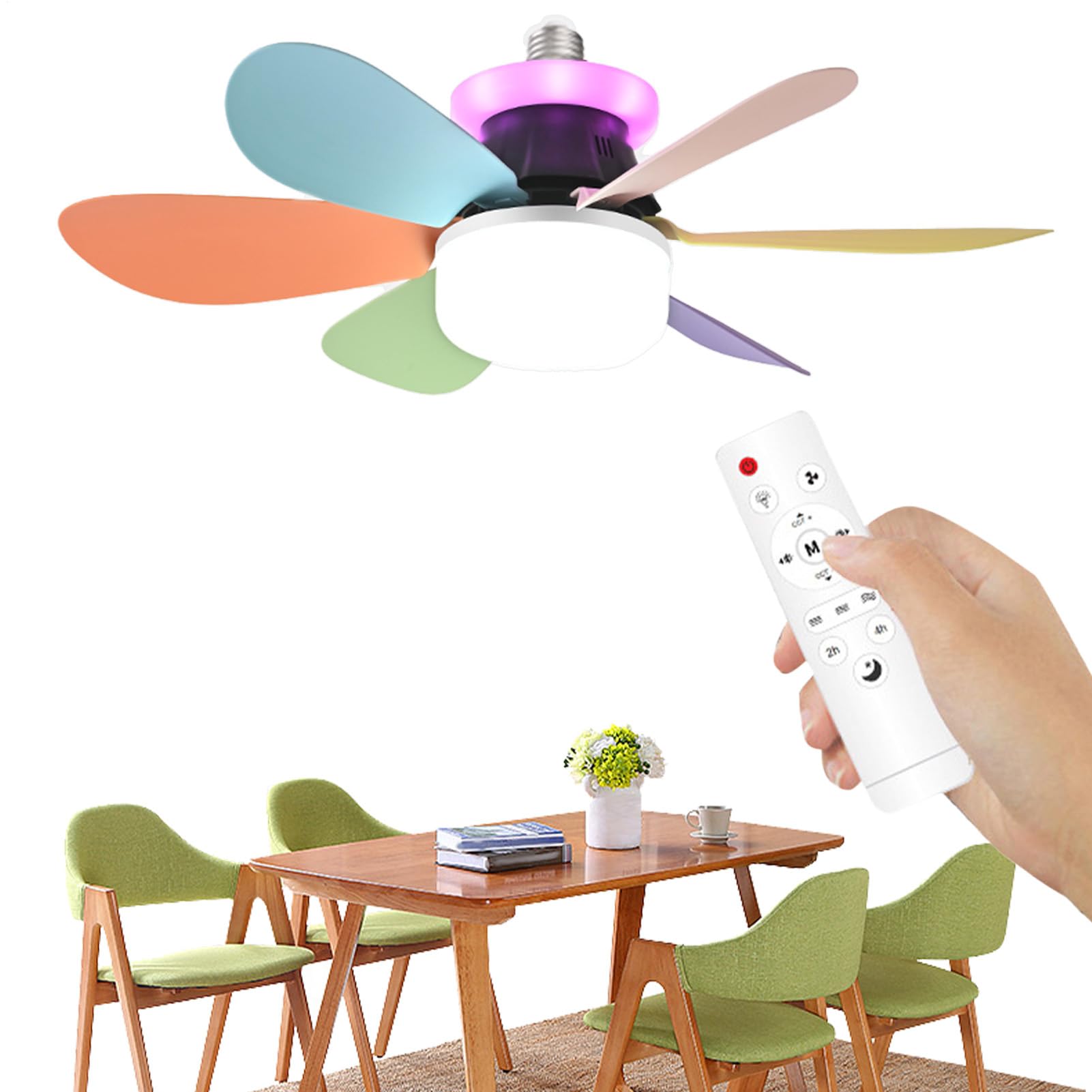 Ventilateur de plafond 3 vitesses lampe dimmable à télécommande E27 - 8