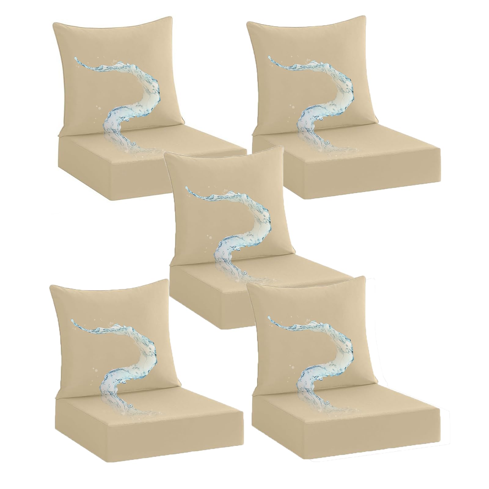 Bei - Cojines impermeables para sillas de exterior de 60 x 60 cm, almohadillas de asiento de 15 cm de grosor con S extraíbles, paquete de 5 unidades para jardín y patio, soporte de respaldo