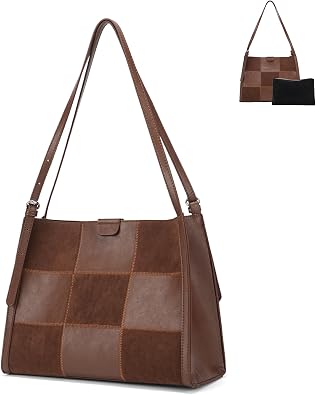 Medium Shoulder Bag for Women Vegan Leather Colorblock Purse Vintage Boho with Inner Bag & Adjustable Strap