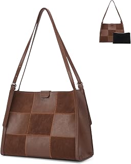 Suede Tote Bag for Women Slouchy Patchwork Shoulder Handbag Purse.
