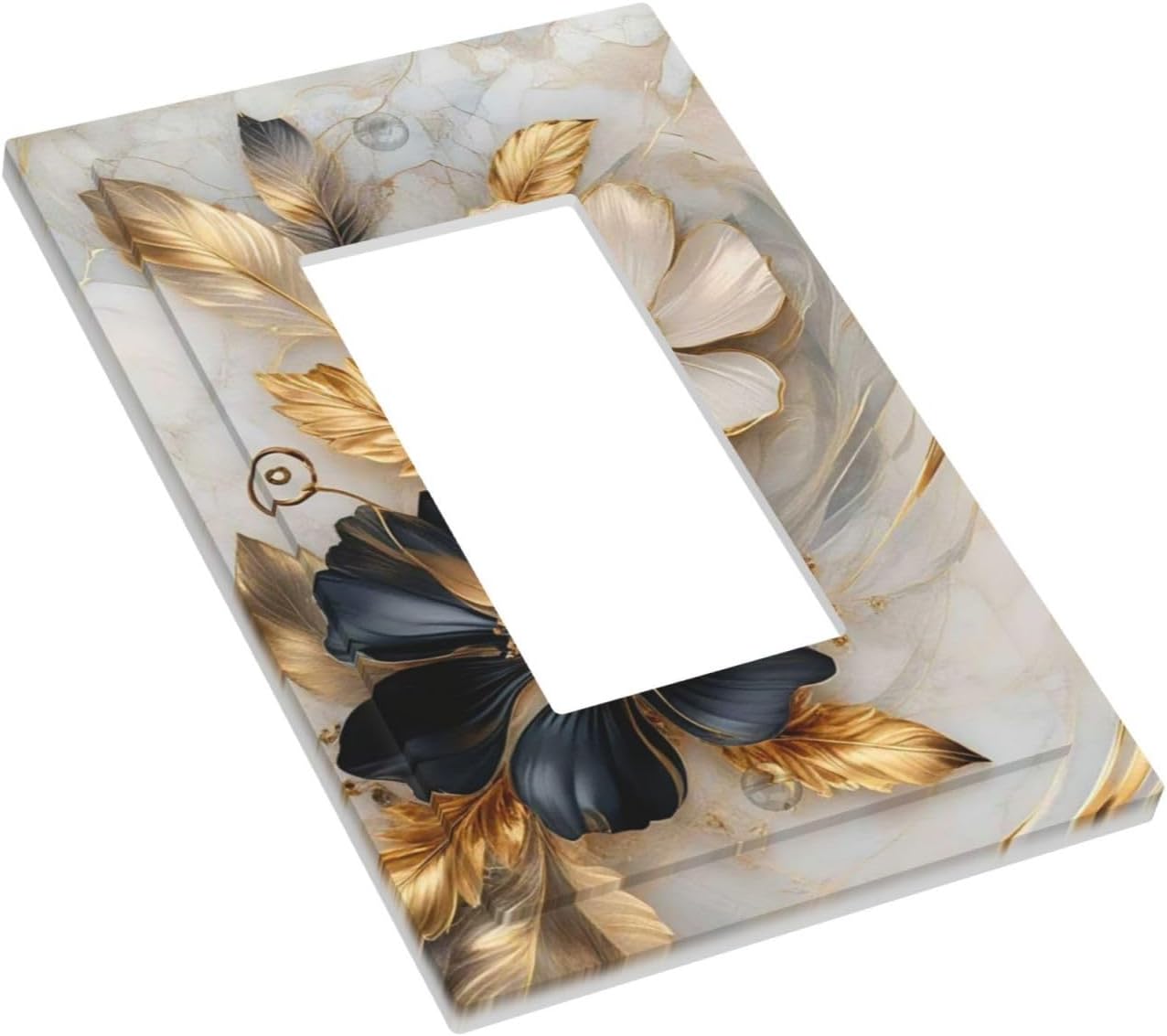 1Gang Rocker Switch Plate,Marble Black Gold Floral image 3