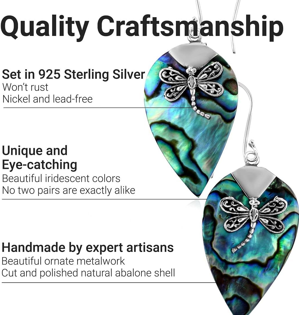 Stylish Dangle Drop Earrings 925 Sterling Silver Abalone Shell Fashion Beach Jewelry Unique Costume Jewelry for Women Birthday Christmas Gifts for Women - Image 3