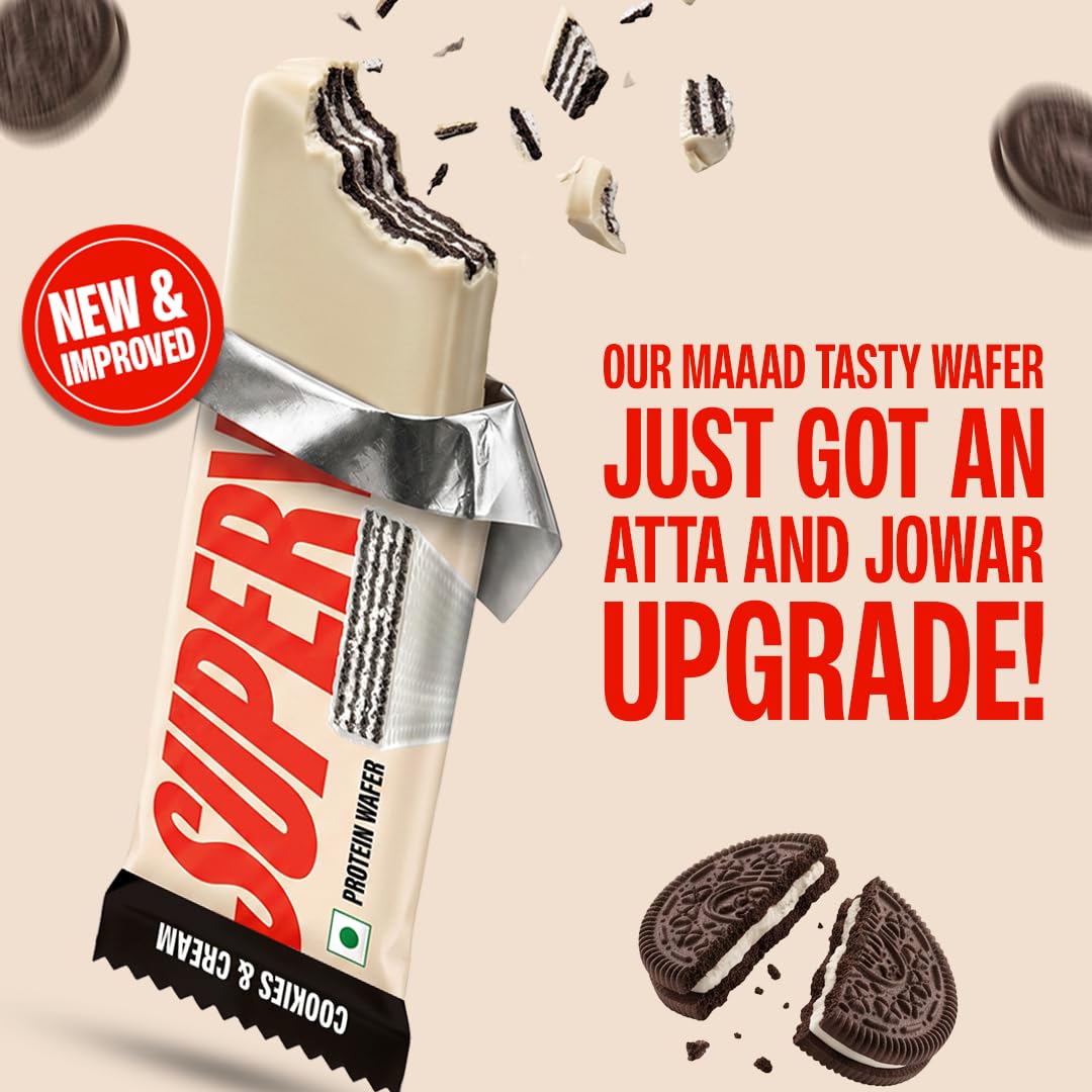 SuperYou Cookies & Cream Protein Wafer Bars (Pack of 10)|10g Protein, 3g Fiber, No Added Sugar|Yeast Fermented Protein|Energy Bars|Crunchy Wafer Bar|100% Vegetarian|No Palm Oil|400g 2