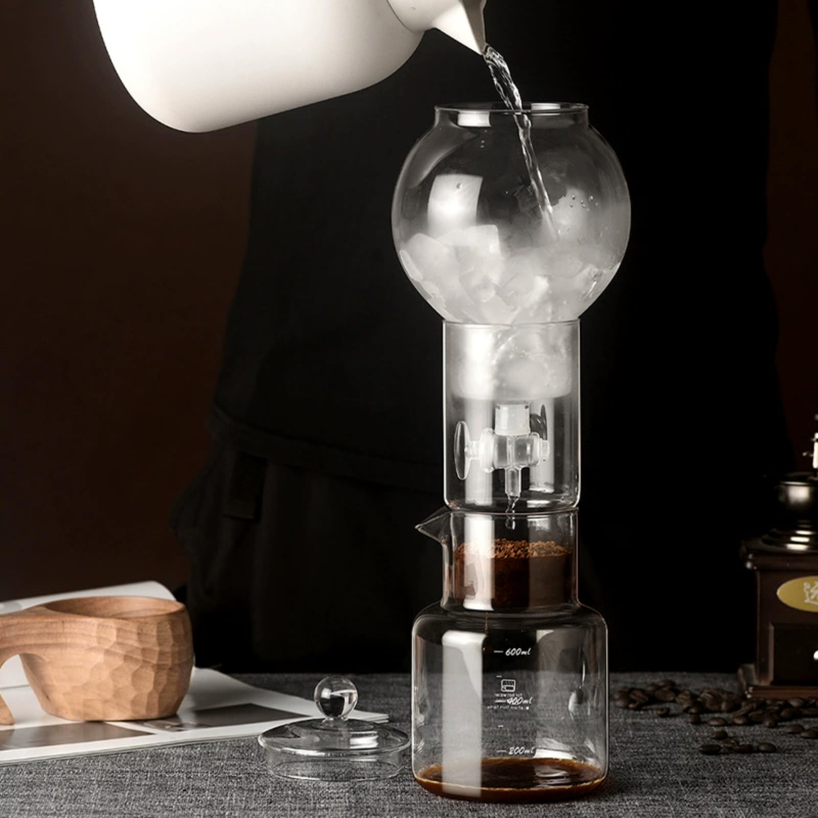 Cold Brew Ice Drop Coffee Pot Ręczne naczynia do parzenia z precyzyjną kontrolą przepływu warstwowa filtracja zestaw ociekowy ze szkła borokrzemowego
