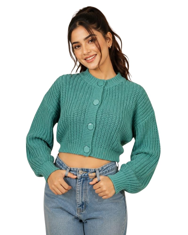 kti Women Multicolor Daffodil self Design Full Sleeve top Casual Comfit & Relax Winter wear Crop top-picture-16