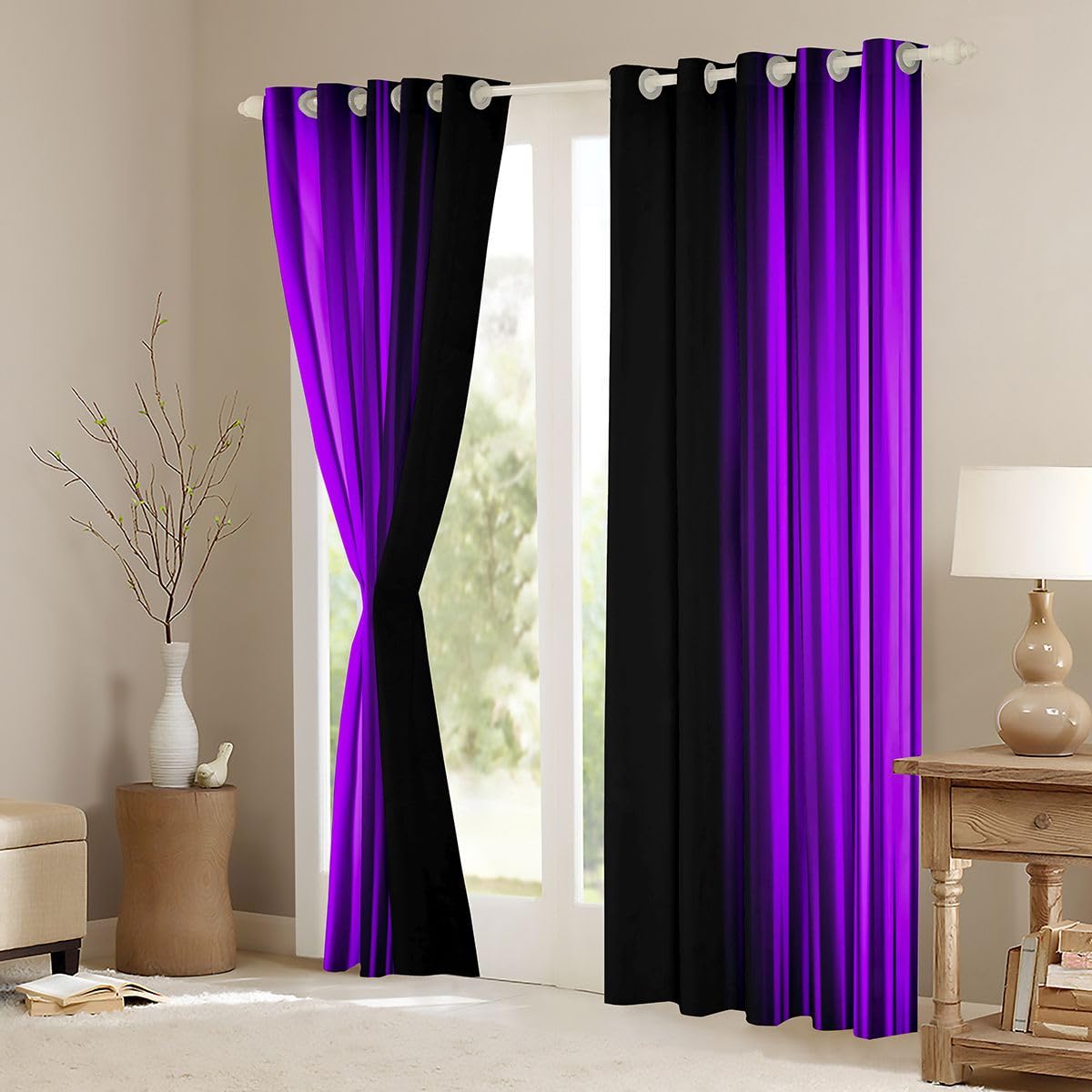 Loussiesd Trattamenti per finestre a strisce viola, 2 pannelli W46*L54
