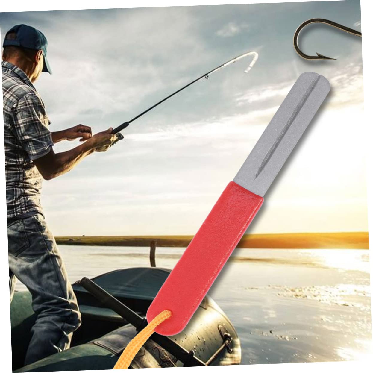 TEHAUX Afilador con Cara Anzuelos de Diamante de Pesca Doble Tira