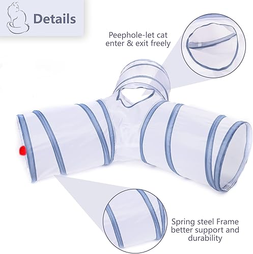 Vista 11 de Túnel para gatos, tubo plegable con 1 pelota de juego, túneles de gato de 3 vías para gatos de interior, cachorros, gatitos, gatitos, conejo
