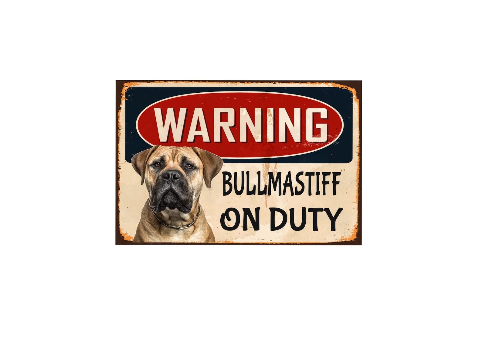 Warning Bullmastiff On Duty Metal Tin Sign Warning Sign Safety Signs Aluminum Sign For Alt Room Decor, Indoor & Outdoor Signs For Home, Office, Work 14x20cm