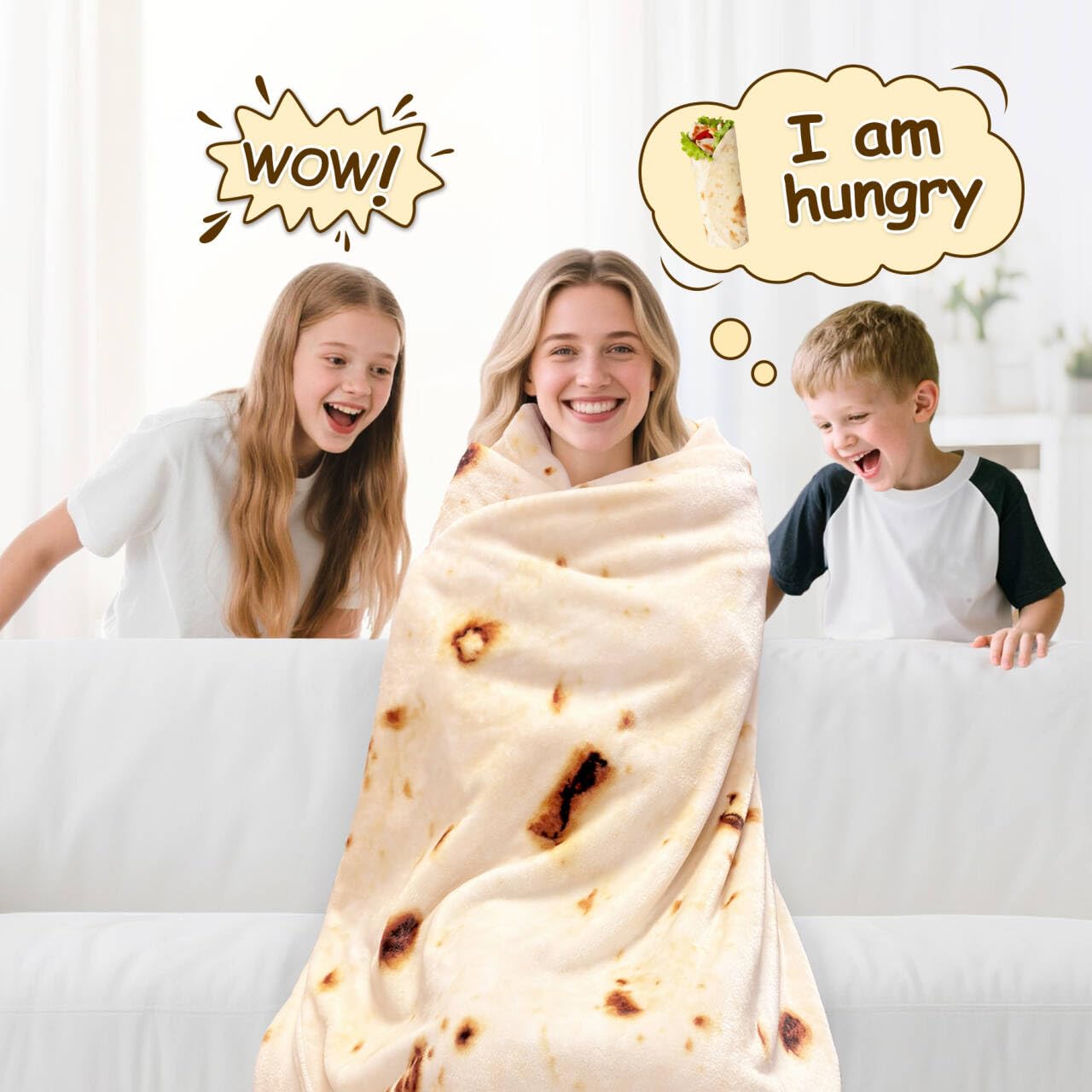 Coperta Burrito Tortilla 180cm - Doppia Faccia, Flanella Morbida, Design Realistico, Per Divano, Letto, Regalo - Foto 2