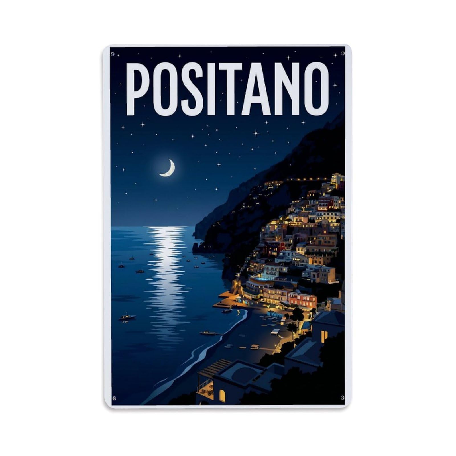 Vintage Travel Positano Italy Onyx Metal Tin Sign Plaque Wall Decor for Cafe, Club Bar, Office, Garden Metal Poster 8x12Inch