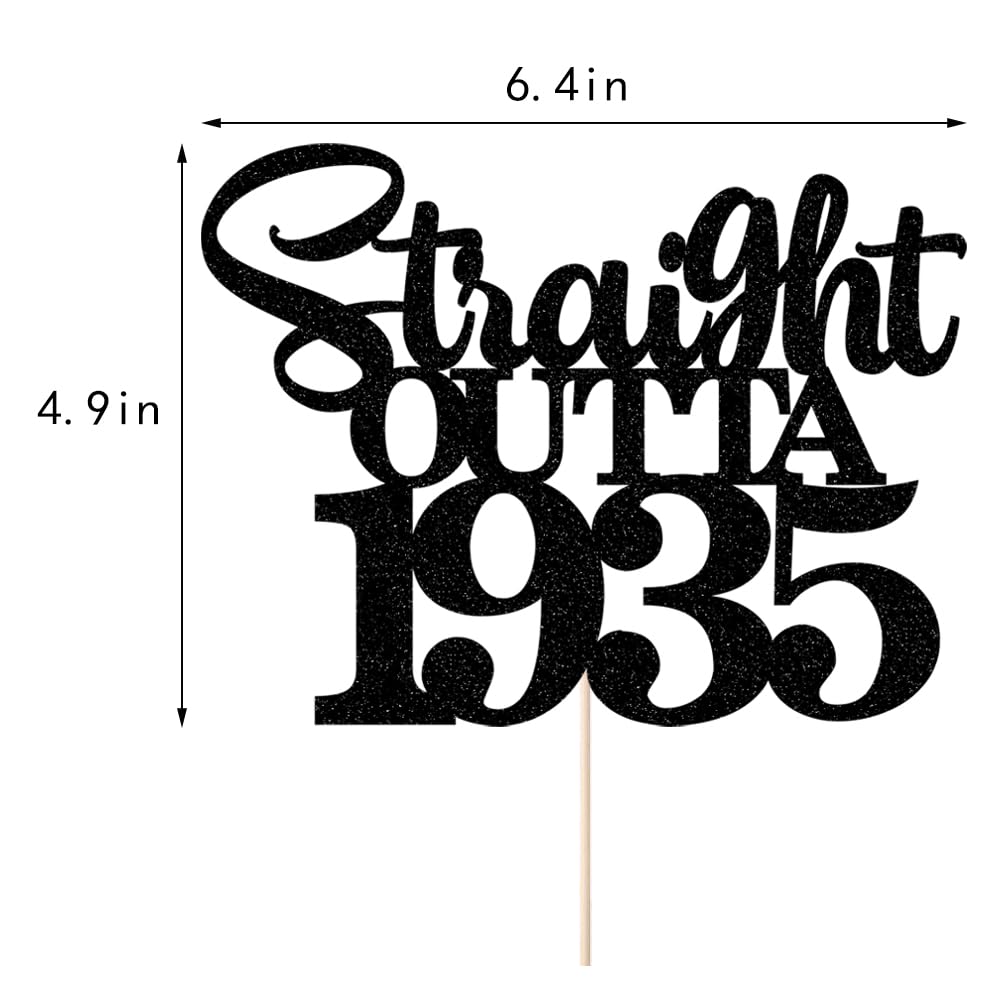 YUINYO Black Glitter Straight Outta 1935 Cake Topper Men and Women 90th Birthday 90 Fabulous Cake Topper 90th Birthday/Wedding Anniversary Party Sign Decorations