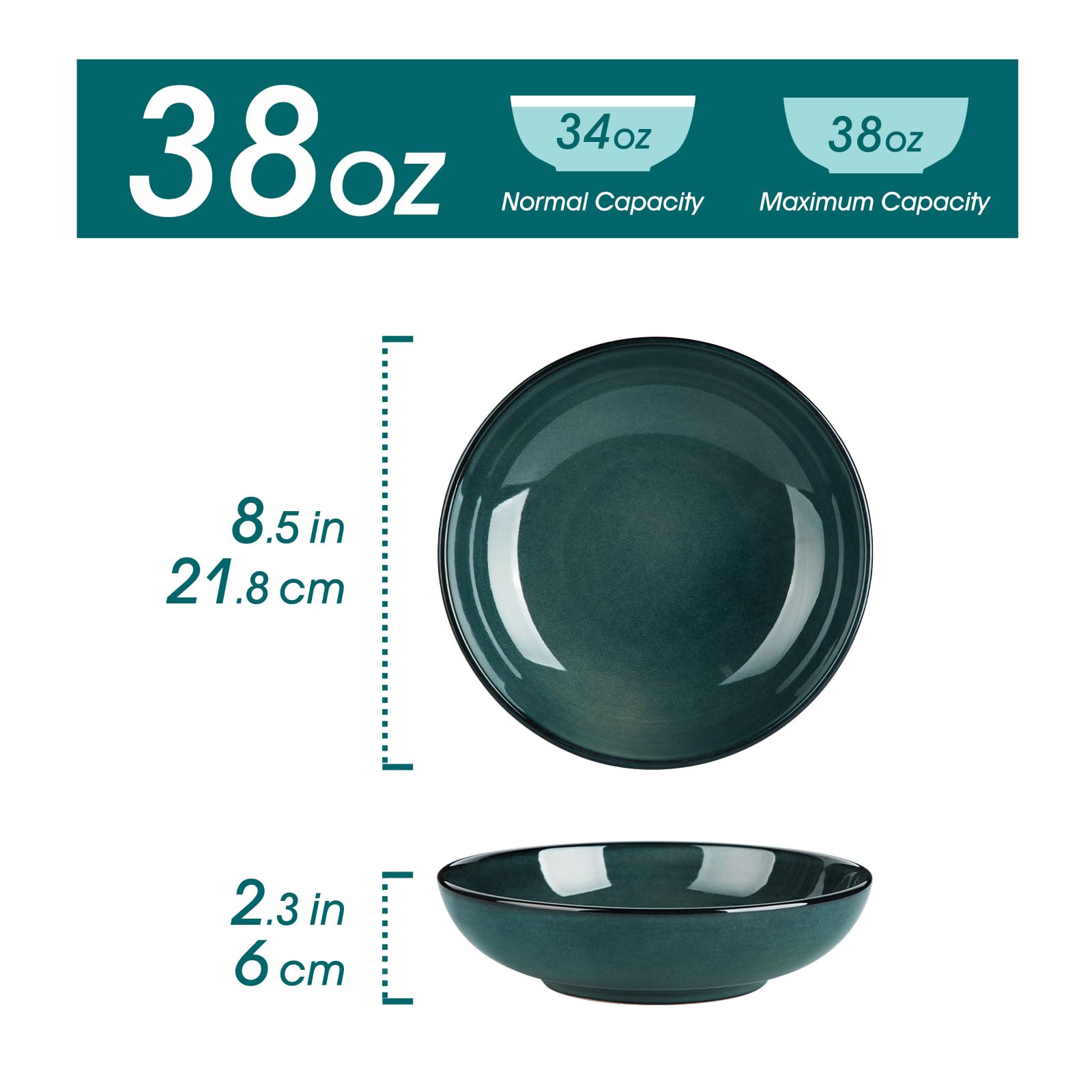 vancasso STERN 4 Cuencos para Pasta, 1140 ml, Ensaladas de Gres, Platos Hondos de Cena, Apto para Lavavajillas y Microondas, Esmaltado Reactivo Verde