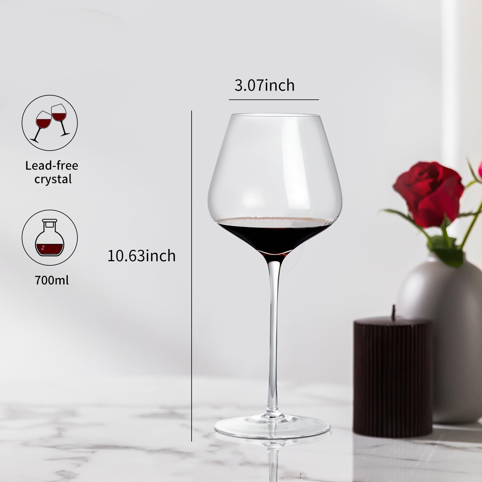ACHEER Juego de 4 copas de vino tinto de cristal burdeos de 24 onzas, ligeras, transparentes, ultrafinas, altas, sopladas a mano con caja de regalo, perfectas para degustación de vino, aniversario,