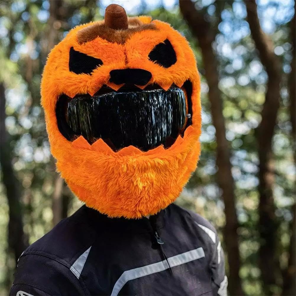 Halloween Pumpkin Motorcycle Helmet Cover – Plush, Full Face