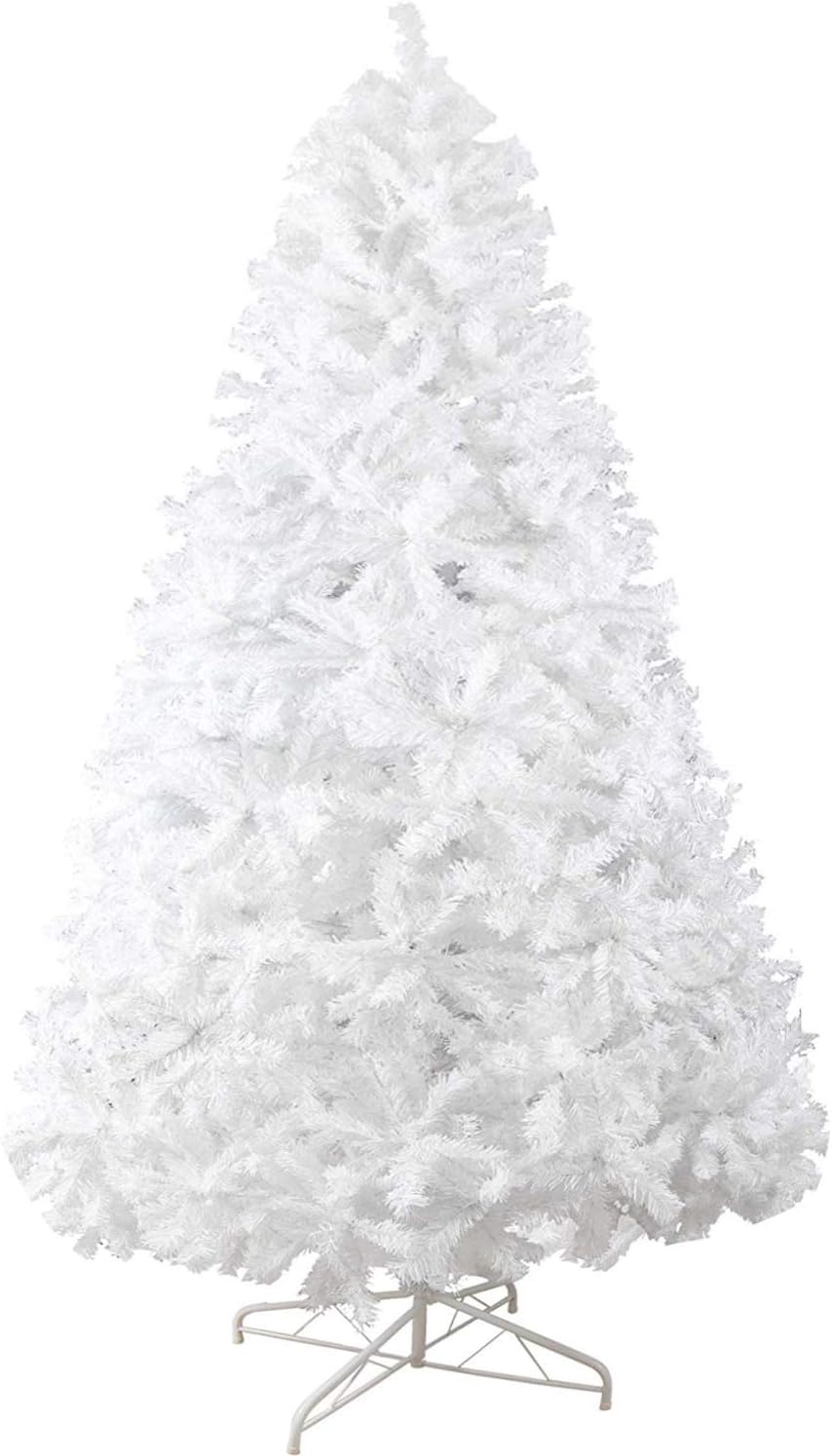 LUCKYERMORE 9 Foot Artificial Christmas Tree Pine Tree White Premium PVC Branch Hinged Spruce Tree with Foldable Sturdy Metal Stand