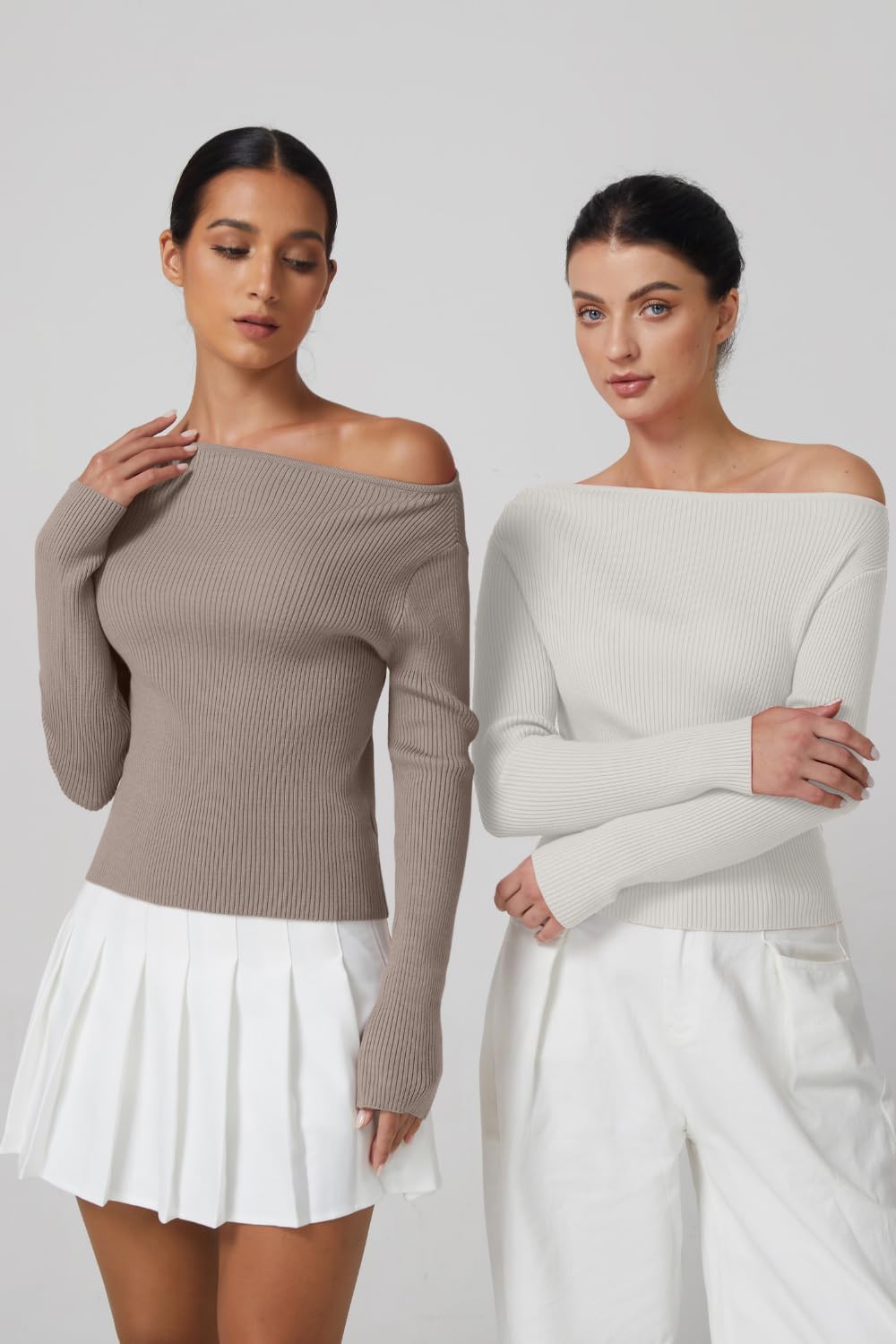 QINSEN Womens Asymmetrical Neck Sweater Slim Fit Long Sleeve Knit Pullover Top - Image 6