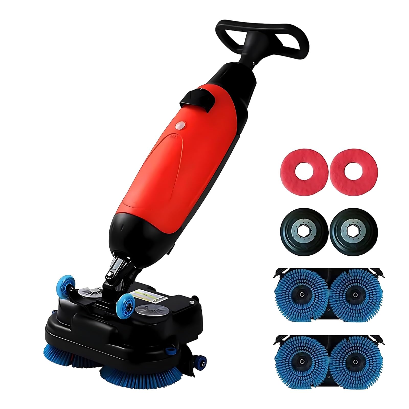 Super Quiet Commercial Floor Scrubber Machine, 18" Cordless Walk-Behind Hard Scrubber, Dual-Brush Battery Powered Cleaner with 360° Swivel Head, Automatic Power Mop for Gym and Retail Store(Red)