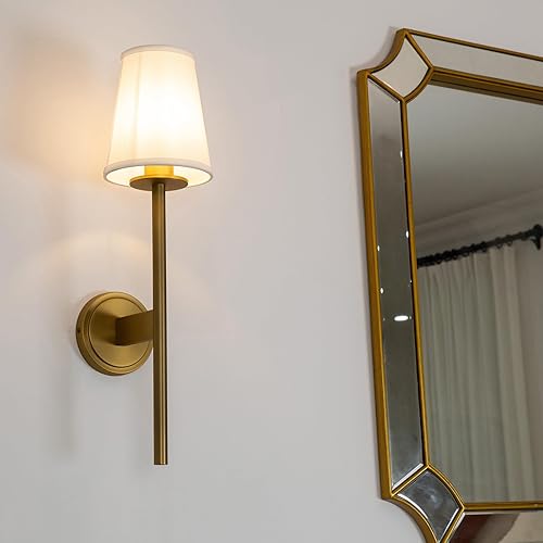 Miniatura 3 de PERMO Juego de 2 apliques de pared modernos y elegantes vintage con pantalla de tela blanca acampanada, pantalla de sala de estar, mesita de noche,