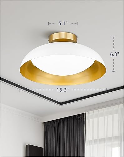 Miniatura 6 de kudos KDCL02-WT - Lámpara de techo LED de 16 pulgadas, acabado blanco y dorado, 24 W, 2400 lm para sala de estar, cocina, dormitorio, pasillo, 5CCT,
